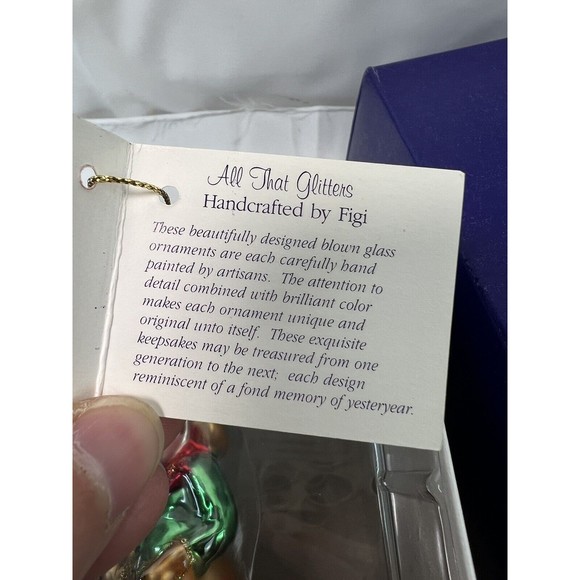 Vtg FIGI ALL THAT GLITTERS‎ Blown GLASS Hand painted X’mas ORNAMENT 6” Men Horse - Picture 4 of 4